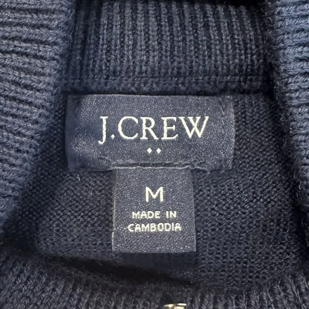 J. Crew Mens Machine Washable Merino Wool Blend Half Zip Sweater Size M Navy
